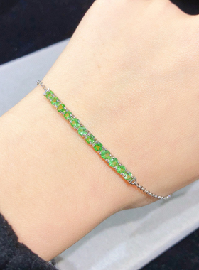 天然宝石沙弗来手链s925银镀玫瑰金镶嵌女款绿色石榴石绿宝石