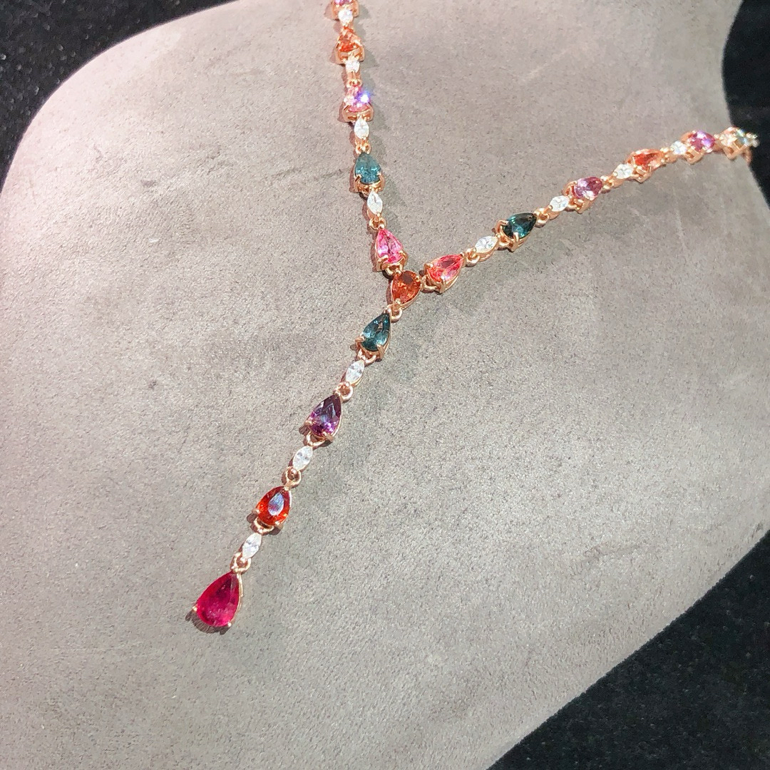 多克拉天然尖晶石宝石项链 银镀18K玫瑰金镶嵌钻石彩色宝石