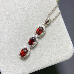 天然石榴石吊坠空托S925银镀金椭圆4*6吉祥如意平安豆项坠饰品