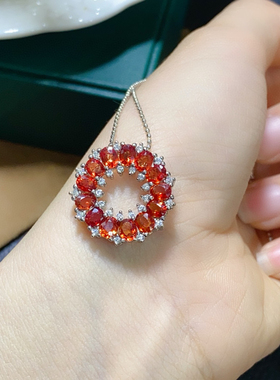 奢华气质款天然红蓝宝吊坠晶体通透高贵优雅仙气感十足s925纯银镶