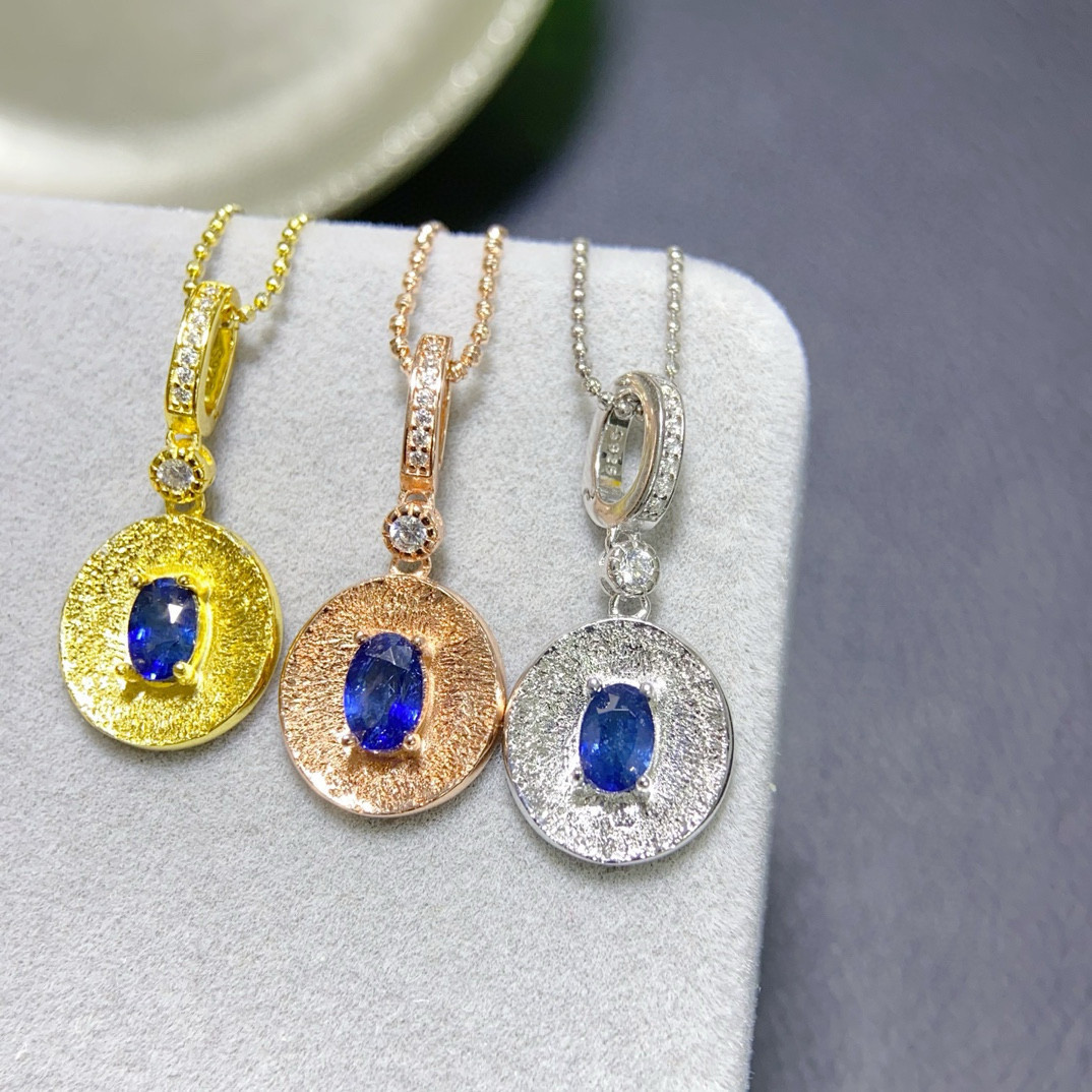 斯里兰卡蓝宝石吊坠万能扣头拉丝吊坠银镀18K金镶嵌天然珠宝宝石