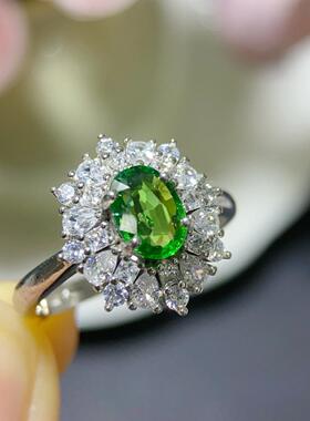 爆款天然沙弗莱戒指女士开口可调节主石5x7mm工厂热卖厂家直销