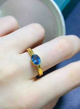 天然瑞士蓝托帕石戒指925银K金工艺精工镶嵌主石5*7mm