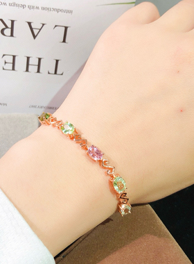 碧玺手链彩宝定制红宝石手镯银镀18K金镶嵌天然正品宝石