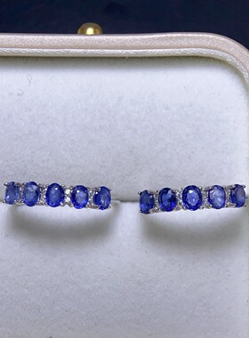 天然蓝宝石戒指出货S925银精工镶嵌、主石尺寸3*4mm