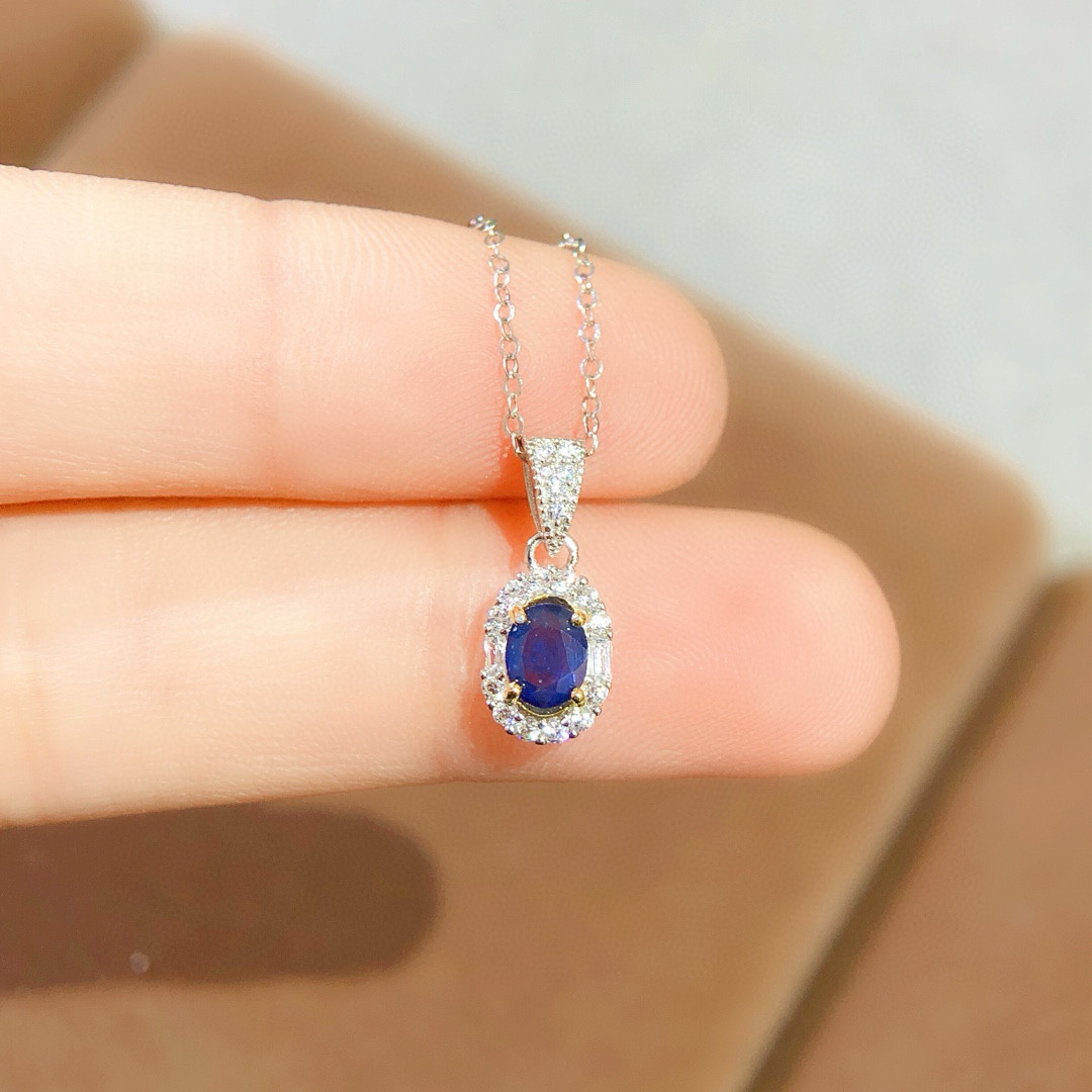 斯里兰卡皇家蓝1克拉蓝宝石项链银镀18K白金天然蓝宝石吊坠