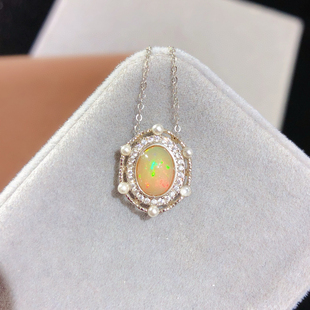 s925银饰吊坠空托镀金吊坠托包镶款嵌珍珠款椭圆形6*8镶蛋面欧泊