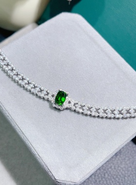 泰国宝石 透辉石手链纯银镶嵌女简约彩宝镶嵌礼物手链