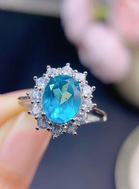 天然帕拉伊巴色托帕石戒指女款时尚个性小众设计感指环活口可调节