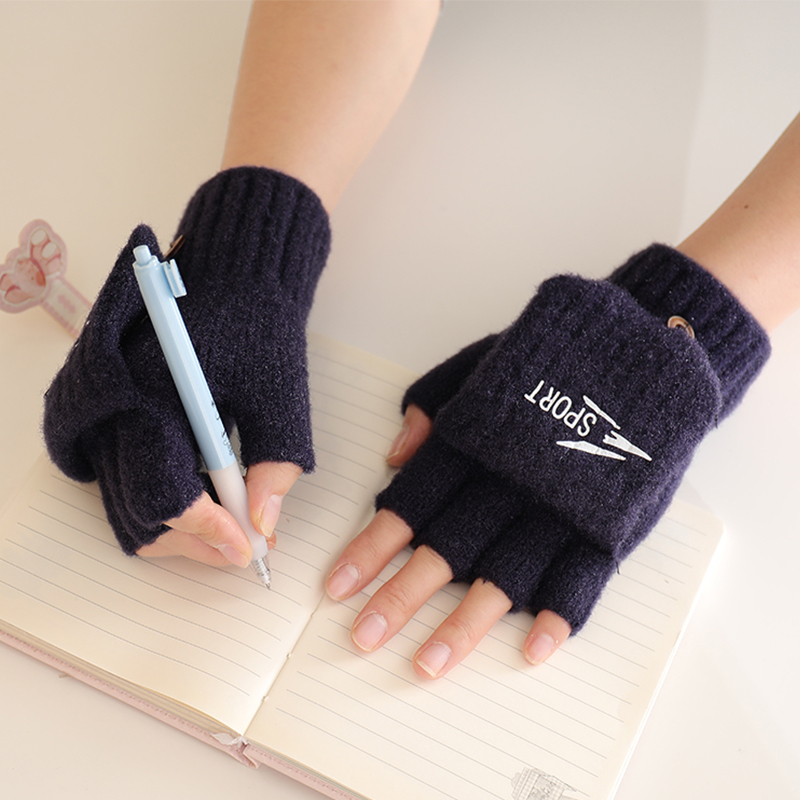 儿童手套冬季半指翻盖写字小学生