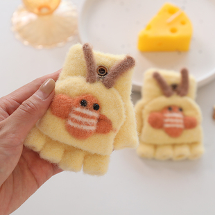 宝宝半指翻盖手套儿童秋冬季防寒保暖小孩男女童0-3岁1-4五指小童