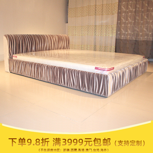 灰色双人床 1800 布艺床 简约床 布艺软床绒布 2000现代床订制