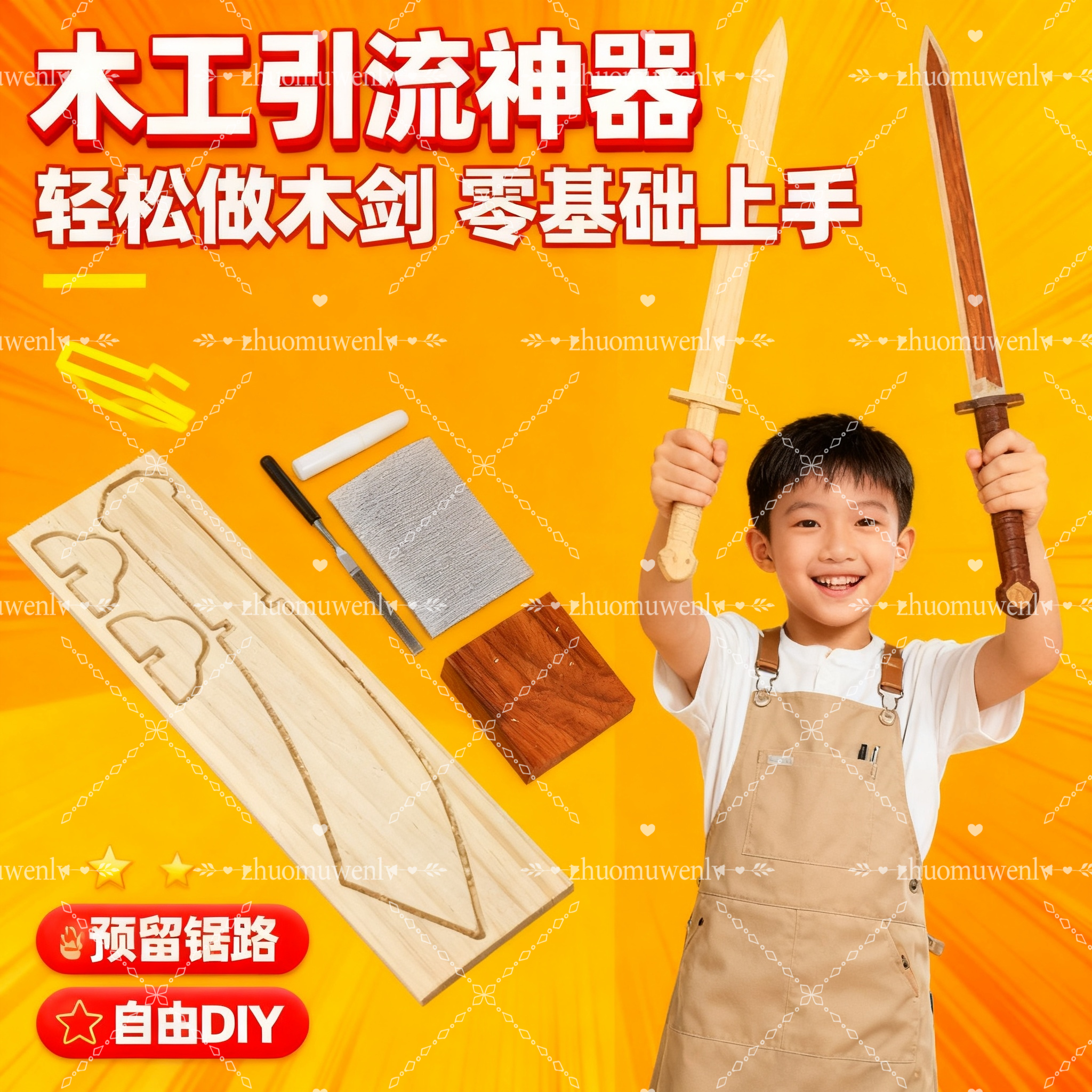 儿童木工木剑玩具半成品材料包手工diy木质宝剑木料幼儿园小课程