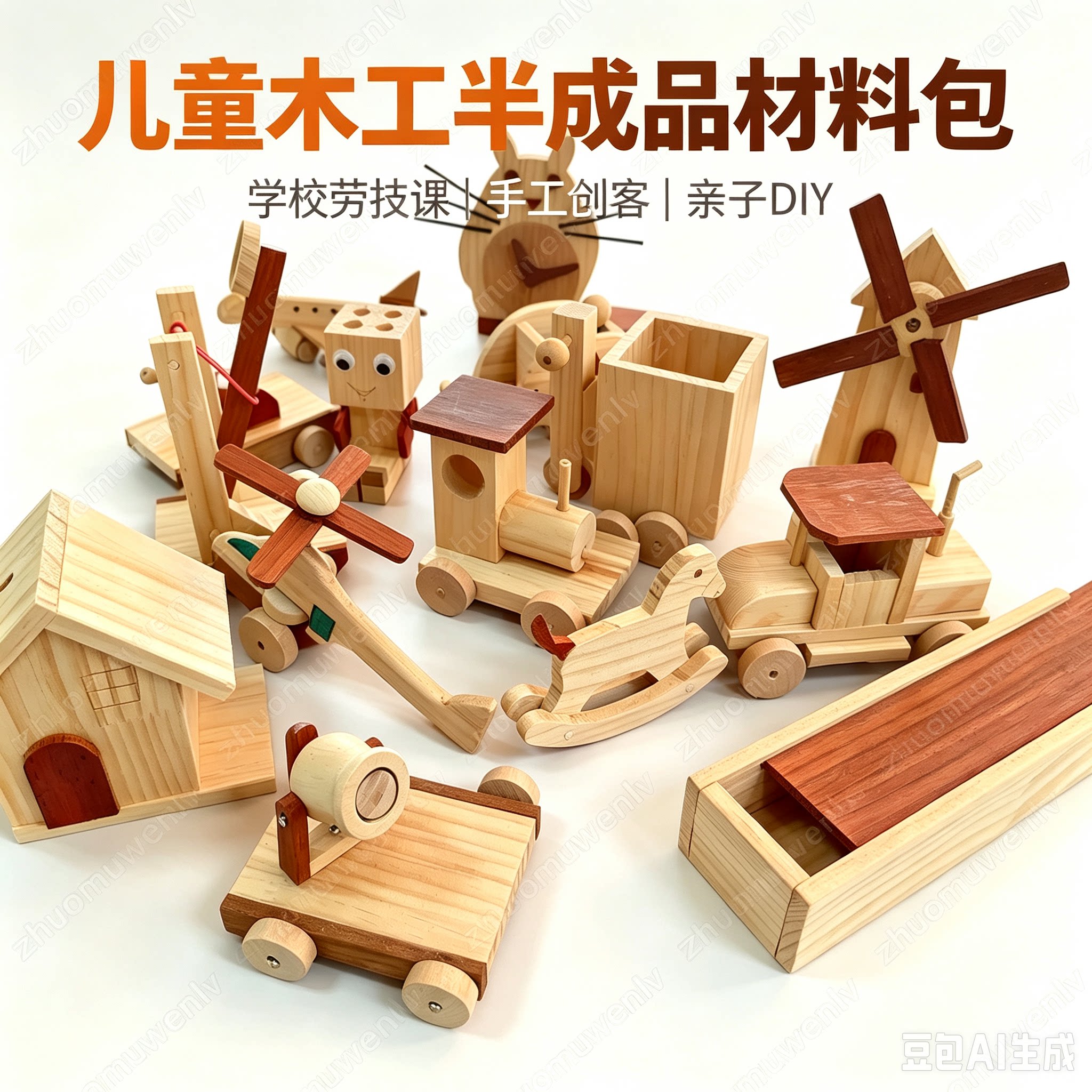儿童手工DIY半成品木质材料包木工课程儿童幼儿园小学组装延时课