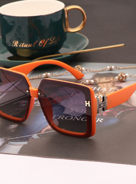 橙色大框方形偏光太阳镜女高级感