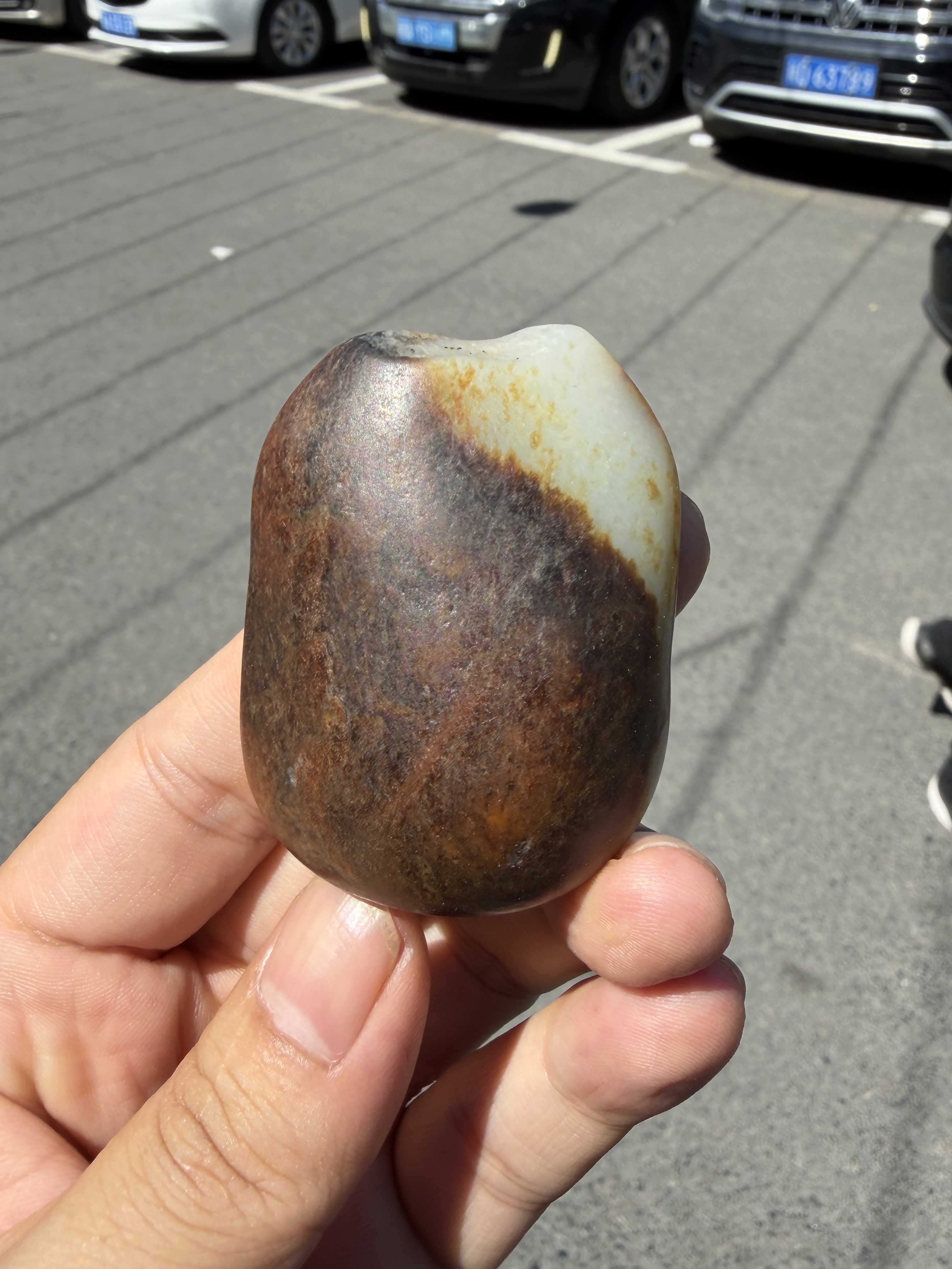 籽料原石手把件枣红皮天然无事牌