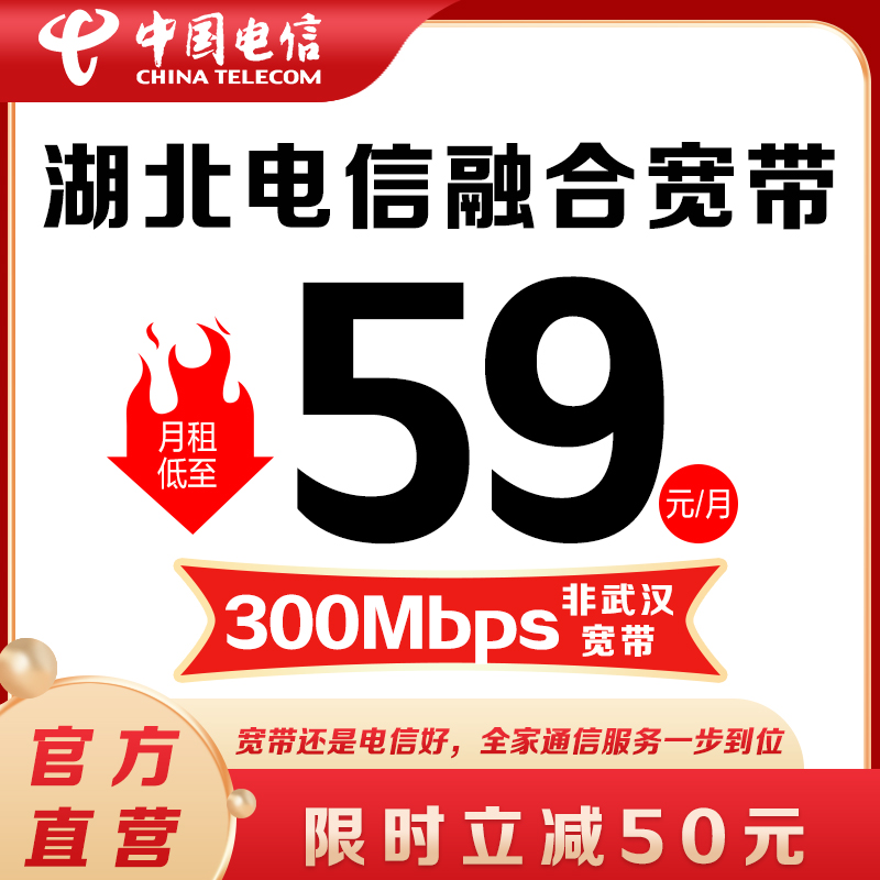 【非武汉】59元/月享300M宽带通话流量湖北电信家庭宽带套餐