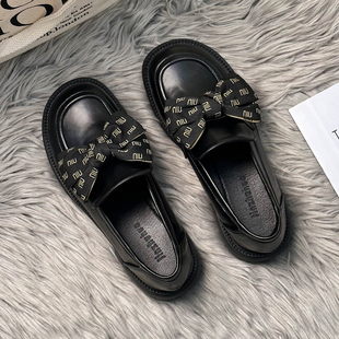 黑色乐福鞋 女2025春秋季 羊皮版 女英伦风小皮鞋 女 新款 一脚蹬单鞋