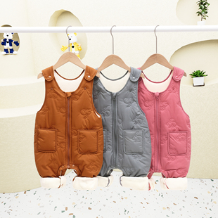 保暖加厚外穿拉链开档长裤 儿童背带裤 男童女宝宝棉裤 新款 2025冬季