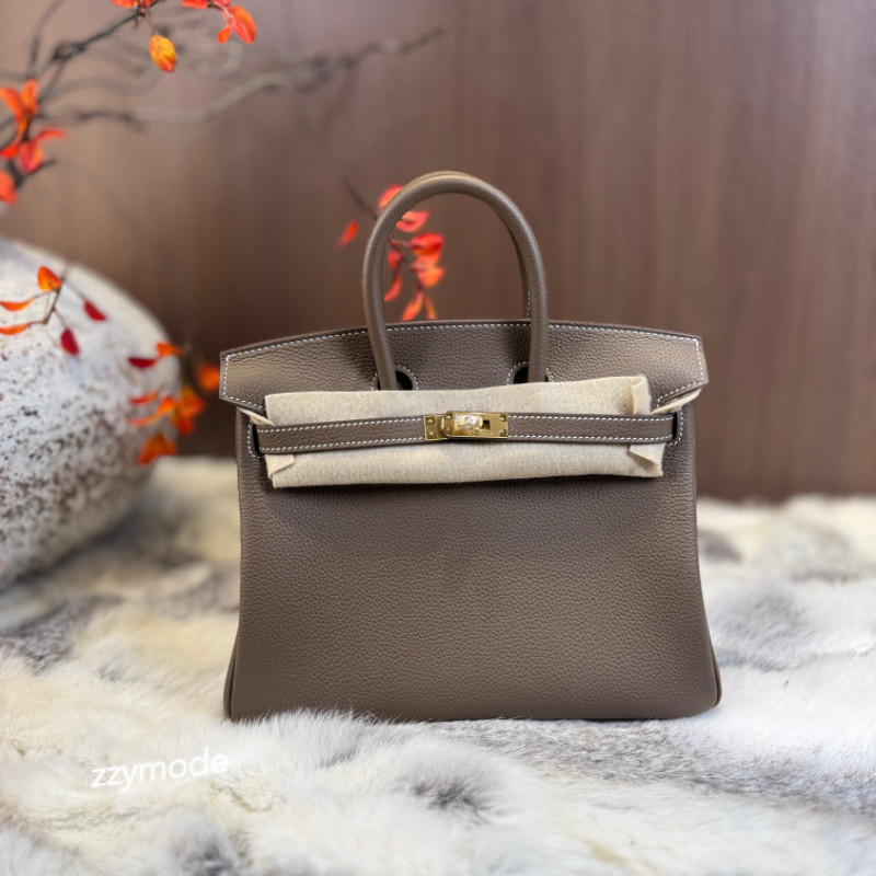 蜡线全手工Togo小牛皮铂金包真皮女包手提单肩斜挎包CK18 大象灰