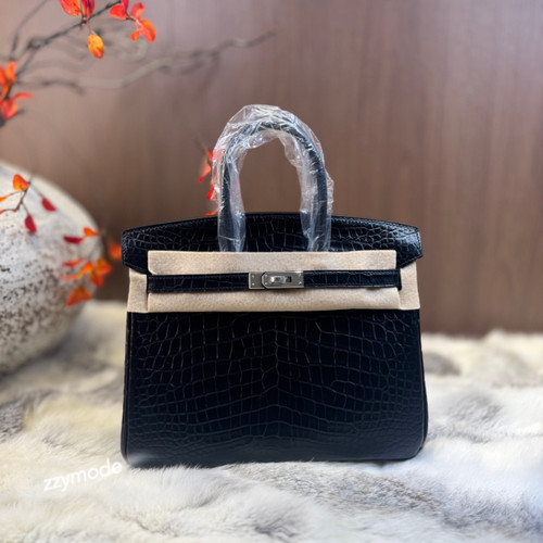 铂金包25 黑色雾面进口美洲鳄鱼皮 全手工制作手提包