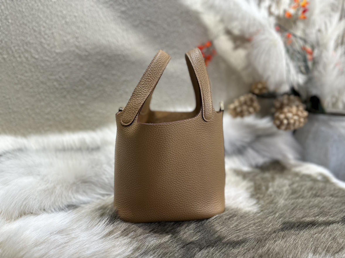 手缝蜡线 菜篮子18cm 水桶手提包TC牛皮全手工定制女包饼干色4B