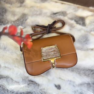 全手工蜡线缝制进口皮epsom蜜桃包单肩斜挎包金棕拼色金扣小牛皮