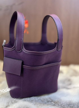 P9海葵紫手工制蜡线手缝进口帆布拼皮cargo菜篮子18水桶手提包