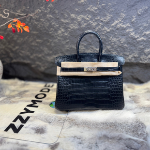 黑色 Noir 总监手缝 银扣 25cm 雾面方块鳄鱼 无敌百搭 铂金包