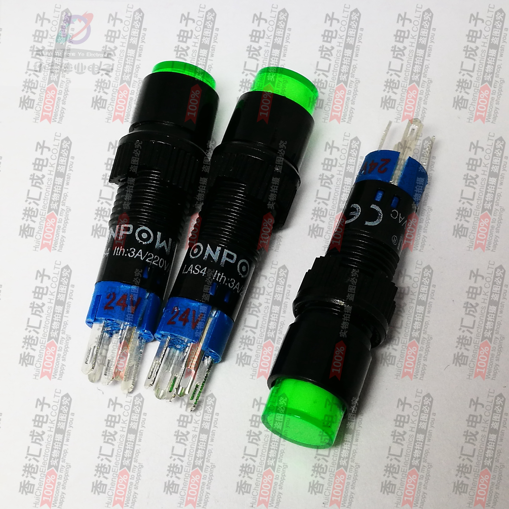 LAS4Y-11ZD/G 圆形自锁按钮 带灯 8mm 中国绿波按钮 24V 原装订货