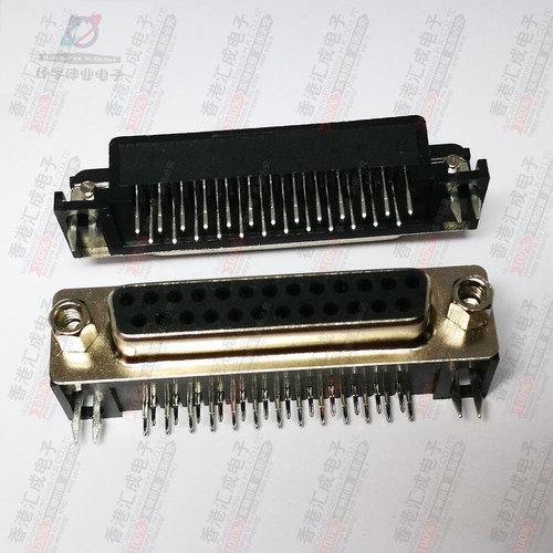 DR25母头 镀金 DB25/二排/串口25P针 母座 插头 90度弯脚 焊板式