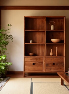 玖作匠 侘寂风实木博古架茶具收纳柜书架餐边柜茶叶架子