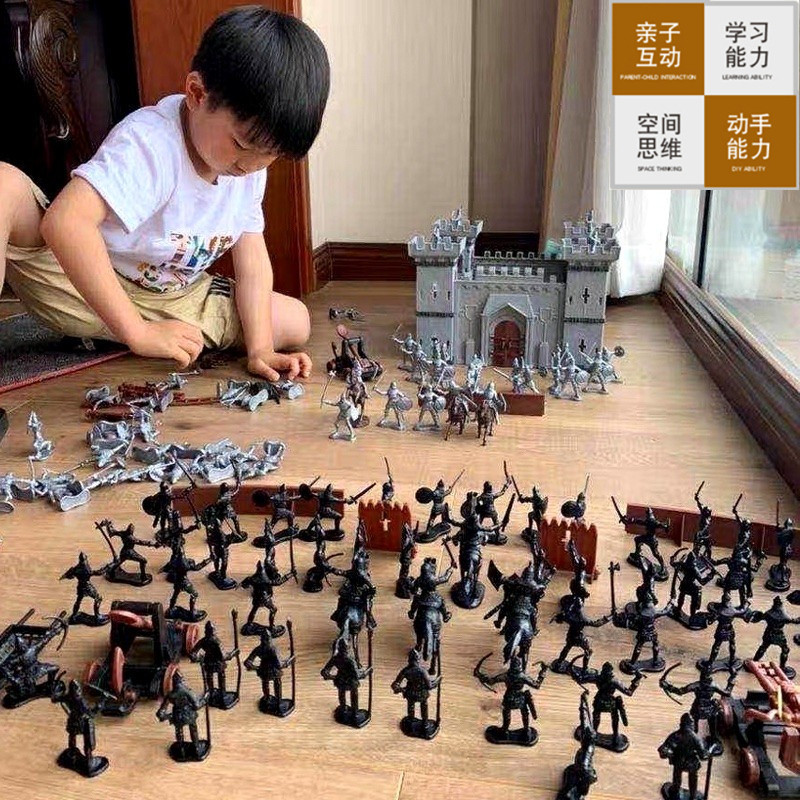 儿童益智古代打仗小兵人套装中世纪城堡沙盘战争模型士兵男孩玩具图片