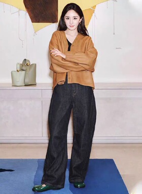 2025春款高腰显瘦直筒牛仔裤女宽松阔腿拖地长裤子