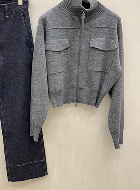 2025秋冬新款女装灰色高领毛针织衫女长袖拉链开衫外套