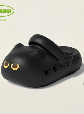 黑色小煤球~chikoku黑炭小猫洞洞鞋女款夏季舒适厚底趣味猫爪凉拖