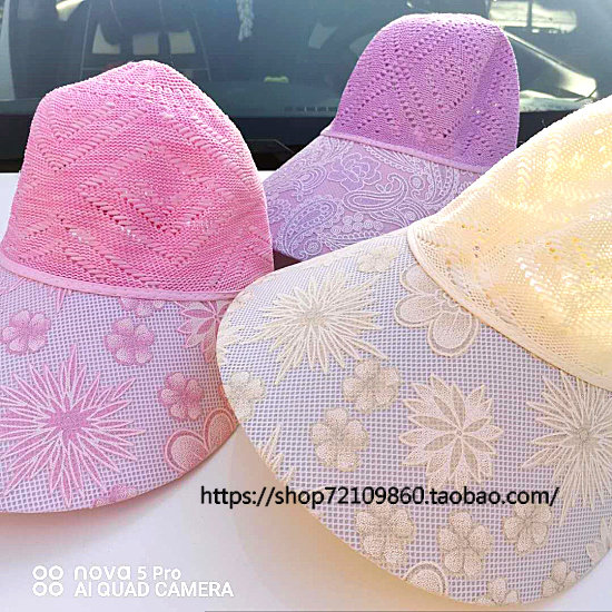 中老年人帽子女士长舌妈妈防晒透气亚麻草帽凉帽户外网帽超大遮沿