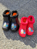 防滑黑红色 保暖雪地棉鞋 儿童冬天一次成型泡沫鞋 男女童防水棉鞋