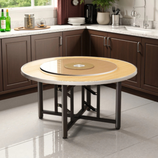 餐桌大圆桌12人家用可折叠带转盘吃饭桌户外面板不锈钢边酒店餐厅