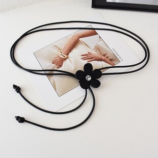 新款花朵皮绳加长细腰带配连衣裙细皮带百搭柔软打结女款裙子腰绳