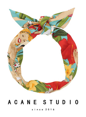 ACANE 蓝色复古沙滩女郎度假风超宽打结复古超宽铁丝发带包头巾