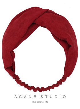 ACANE 麂皮绒酒红韩版日系文艺复古甜美可爱纯色交叉发带箍头饰品