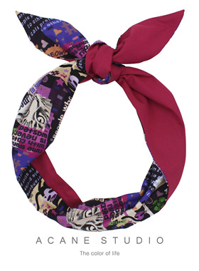 ACANE 梅子色涂鸦猫咪字母个性文艺复古嘻哈欧美超宽发带箍头饰品