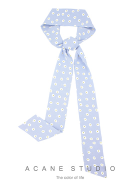 ACANE雪纺印花天蓝色小雏菊文姨复古气质小清新领巾丝巾飘带发圈