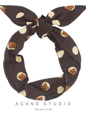 ACANE 巧克力色波点小熊卡通可爱文艺复古小清新铁丝打结宽发带箍