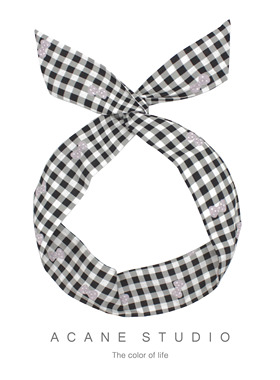 ACANE 黑白格子小蝴蝶结文艺复古小清新可爱温柔交叉兔耳朵发带箍