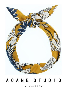 ACANE姜黄色树叶度假风文艺复古气质欧美超宽铁丝发带包头巾配饰