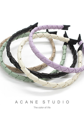 ACANE 编织pu皮质马卡龙色文艺复古气质小清新韩国日系发箍头饰品
