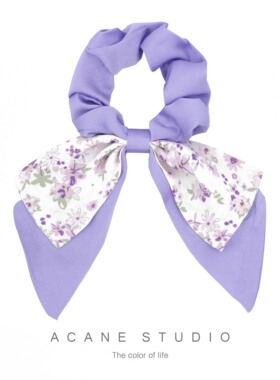 ACANE 丝绸缎面碎花双层飘带蝴蝶结发圈文艺复古小清新气质头饰品