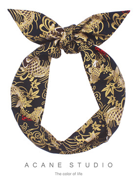 ACANE 藏蓝底烫金锦鲤文艺复古气质小清新日系打结铁丝发带头饰品